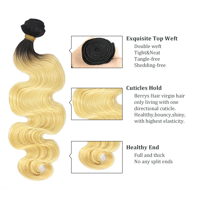 Body Wave Virgin Hair Blonde Hair with black roots 1b/#613 Color 1pc/lot 10&quot;-30&quot; 100 % Human Hair Berrysfashion Hair