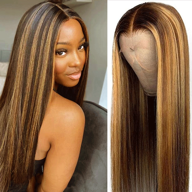 4/#27 Highlight Lace Front Wigs 13x4 Straight/Body Wave Hair 18-28inch 150% Density With Bleached Knots Berrys Fashion Human Virgin Hair