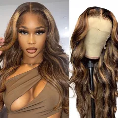 4/#27 Highlight Lace Front Wigs 13x4 Straight/Body Wave Hair 18-28inch 150% Density With Bleached Knots Berrys Fashion Human Virgin Hair