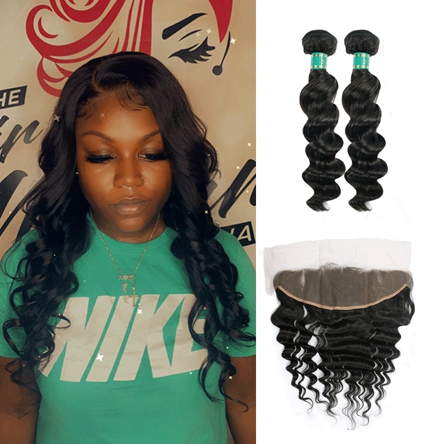 Berrys Fashion Hair Loose Wave 2 Bundles + 1 Frontal,100% Virgin Human Hair with Bleacked Knots,No Tangle No Shedding