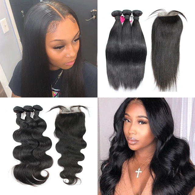 3 Bundles Straight /Body Wave Yellow Band Top Quality Virgin Hair with 4*4 lace Closure Berrysfashion Hair