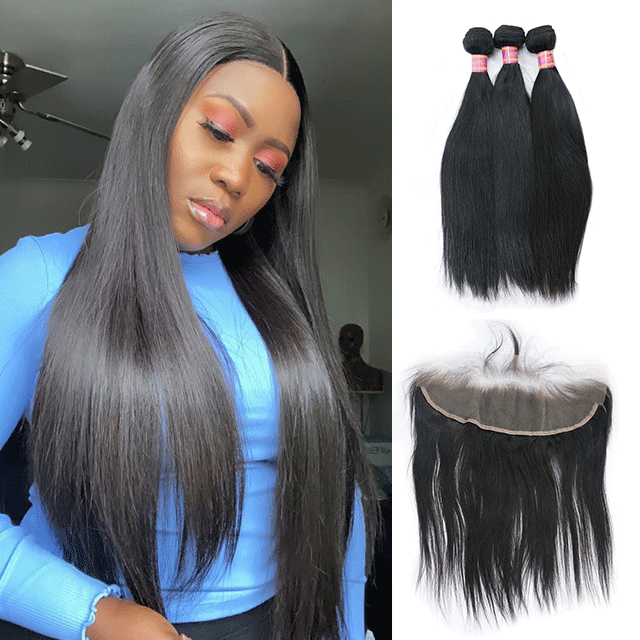 Peruvian Straight Human Hair + Lace Frontal 13*4 Virgin Hair 3pcs with 1pc Top Lace Frontal Unprocessed Berrys Hair Products