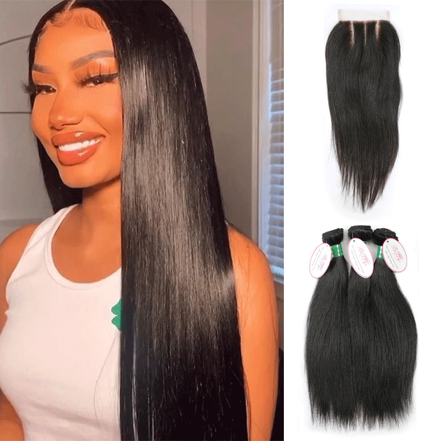 3pcs Unprocessed Straight/Body Virgin Hair with 1pc Lace Closure 5x5 with Baby Hair and Bleached Knots Berrys Fashion Hair Products