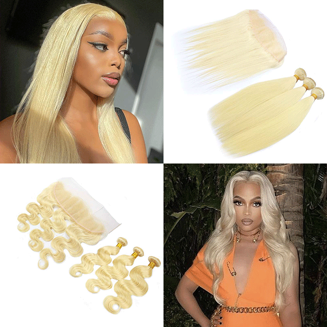 #613 Blonde Human Hair + Lace Frontal 13*4 Virgin Hair Straight/Body Wave 3pcs with 1pc Top Lace Frontal Unprocessed Berrys Hair