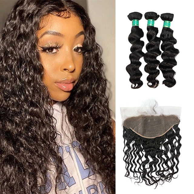 Loose Wave 3Bundles With 13*6 Lace Frontal 100% Virgin Human Hair with Bleached Knots and Natural Hairline Berrys Fashion