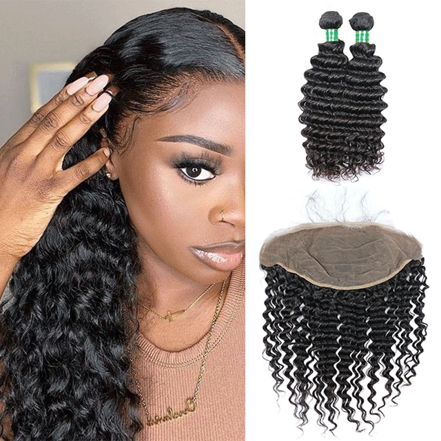 Deep Wave Human Hair 2 Bundles + Lace 13*6 Frontal Virgin Hair 100% Unprocessed Virgin Human Berrys Hair Product