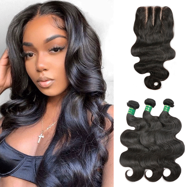 3pcs Unprocessed Straight/Body Virgin Hair with 1pc Lace Closure 5x5 with Baby Hair and Bleached Knots Berrys Fashion Hair Products