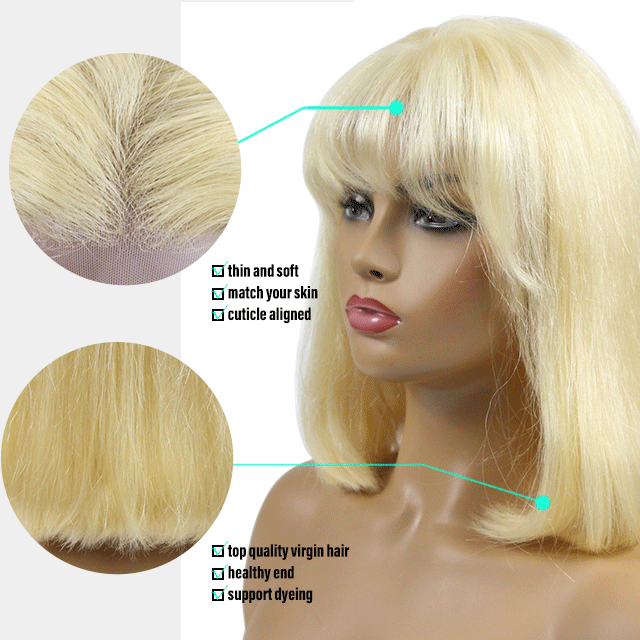 Human Virgin Hair pre-plucked 613 Lace Front Wigs 13x4 Bob Wigs with Bangs Straight Lace Closure Bob Wig Glueless Berrys Fashion
