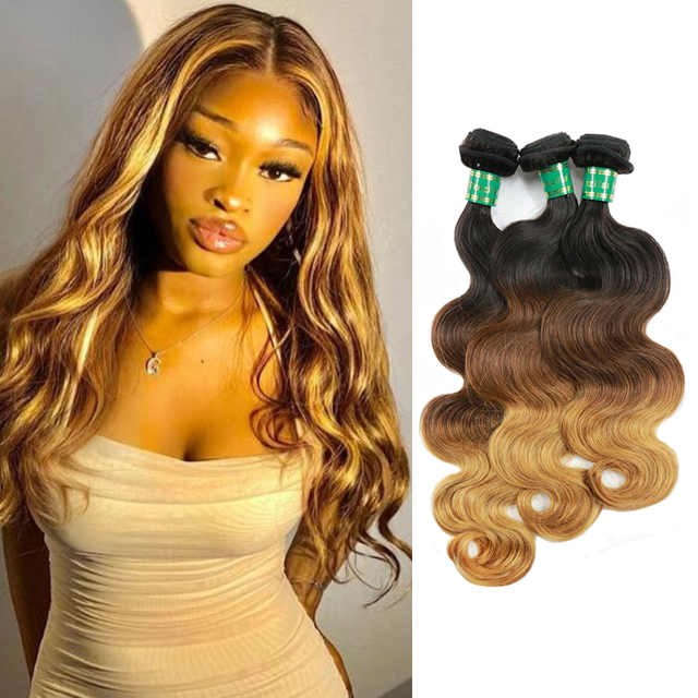 Brazilian Body Wave Ombre Hair Three Tone 1b & #4 & #27 Hair , 100g/pcs 3pcs/lot,Berrys Fashion Weave Beauty