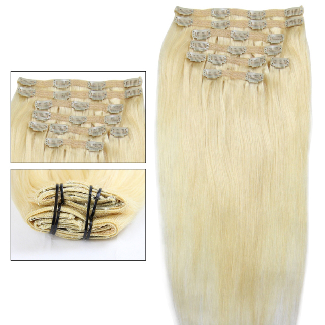#613 Blonde Straight Clip in hair with 100% Virgin Hair can be Dyed and Bleached