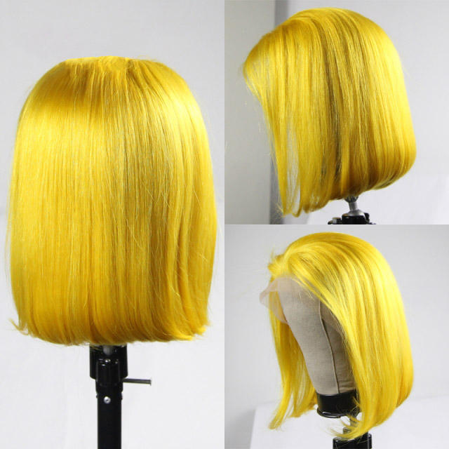 13*4 Lace Front  Colorful Wigs Human Hair Pre Plucked Straight Short Bob Colored Virgin Hair Wigs For Women  12inch