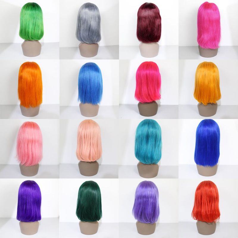 13*4 Lace Front  Colorful Wigs Human Hair Pre Plucked Straight Short Bob Colored Virgin Hair Wigs For Women  12inch