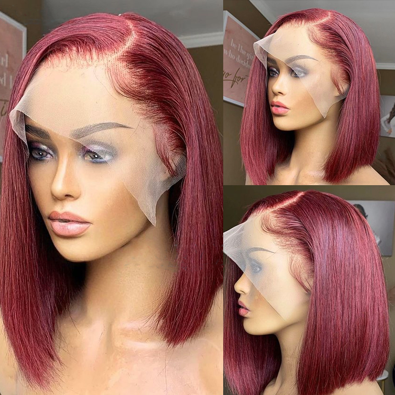 #99J Short Virgin Hair Bob Wigs To Women Brazilian Straight Virgin Hair No Smell Transparent Lace Frontal Bob Wig