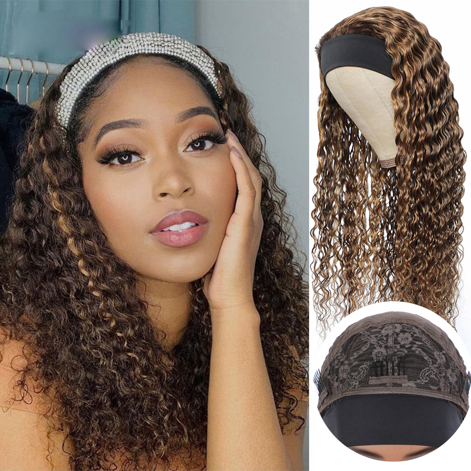 4/#27 Highlight Head Band wig Deep Wave 150% Berrys Fashion Human Virgin Hair