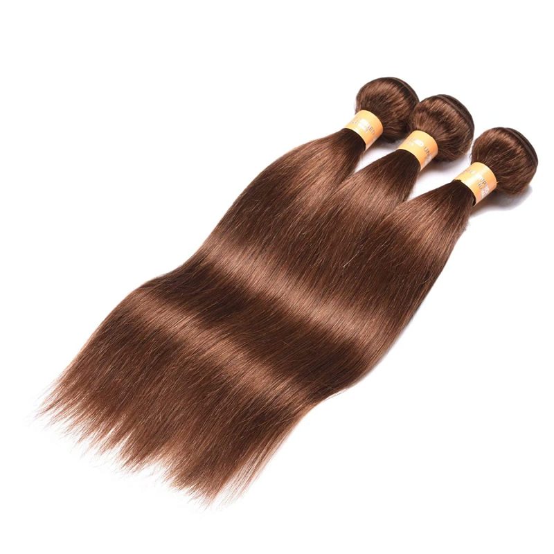 WOME Peruvian Virgin Brown Human Hair Bundles Silky Straight Hair Bundles 3 Pcs 8A Hair Wefts Extensions Medium Brown Color(16 18 20 inch, Color 4#)