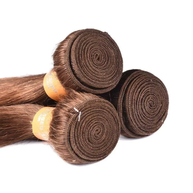 WOME Peruvian Virgin Brown Human Hair Bundles Silky Straight Hair Bundles 3 Pcs 8A Hair Wefts Extensions Medium Brown Color(16 18 20 inch, Color 4#)