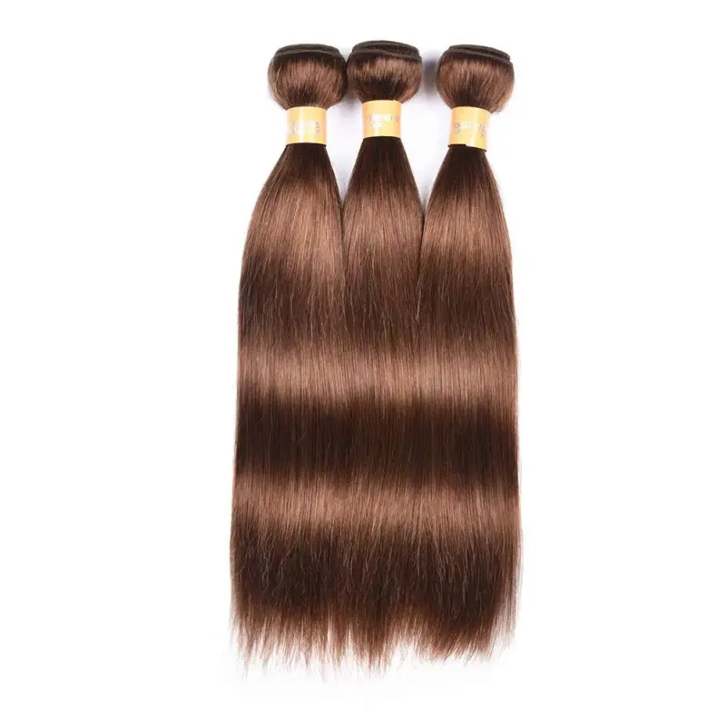 WOME Peruvian Virgin Brown Human Hair Bundles Silky Straight Hair Bundles 3 Pcs 8A Hair Wefts Extensions Medium Brown Color(16 18 20 inch, Color 4#)