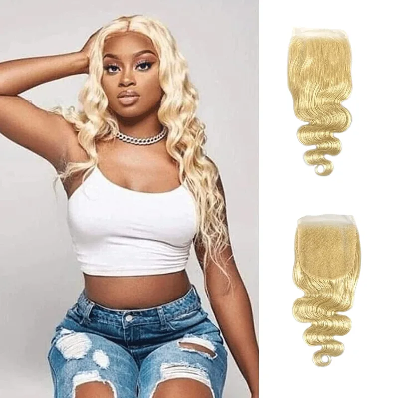 BERRYS FASHION 12A 613 Closure Human Hair, 5x5 Body Wave, 613 Blonde Transparent Lace Closure for Black Women, Brazilian Virgin Human Hair Pre Plucked with Baby Hair, Free Part, 12 inch