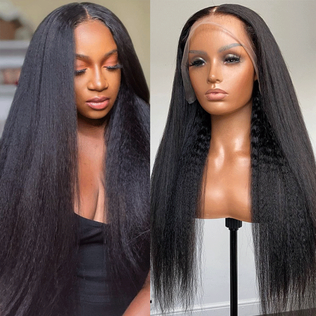 Berrys Fashion Hair 100% Virgin Human Hair Kinky Straight 13x4 Frontal Wigs 150% Density with Bleached Knots