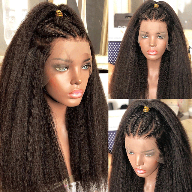 Berrys Fashion Hair 100% Virgin Human Hair Kinky Straight 13x4 Frontal Wigs 150% Density with Bleached Knots