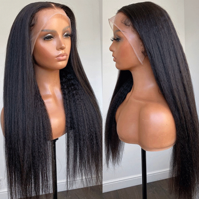 Berrys Fashion Hair 100% Virgin Human Hair Kinky Straight 13x4 Frontal Wigs 150% Density with Bleached Knots