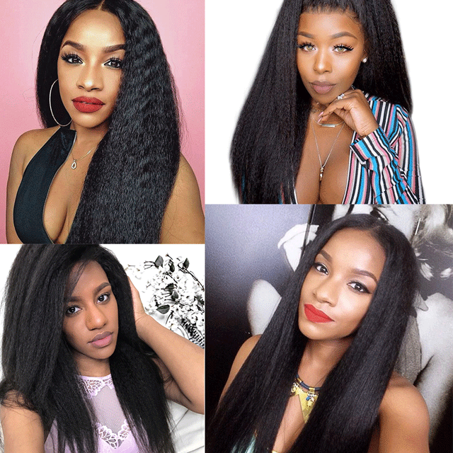 Berrys Fashion Hair 100% Virgin Human Hair Kinky Straight 13x4 Frontal Wigs 150% Density with Bleached Knots
