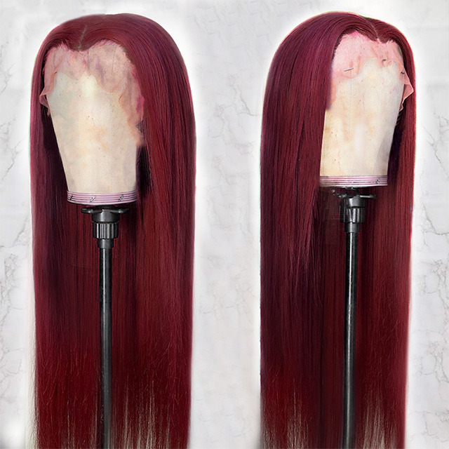 99J Straight 13*4 Lace Frontal Wigs 100% Virgin Hair 9A 10-30inch