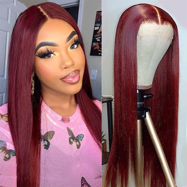 99J Straight 13*4 Lace Frontal Wigs 100% Virgin Hair 9A 10-30inch