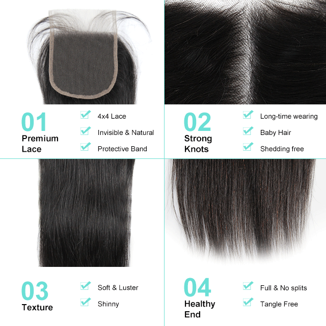 Top Quality Virgin Hair 4x4 HD/Transparent Lace Closure