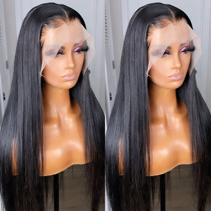 1B Natural Black Color 360 Human Virgin Hair Transparent Lace Wigs Straight Pre Plucked