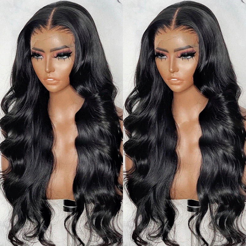 1B Natural Black Color 360 Human Virgin Hair Transparent Lace Wigs Body Wave Pre Plucked