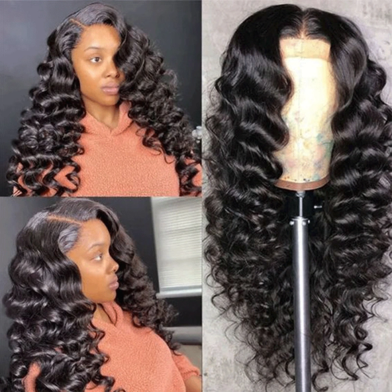 1B Natural Black Color 360 Human Virgin Hair Transparent Lace Wigs Loose Wave Pre Plucked