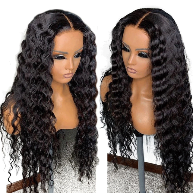 1B Natural Black Color 360 Human Virgin Hair Transparent Lace Wigs Deep Wave Pre Plucked