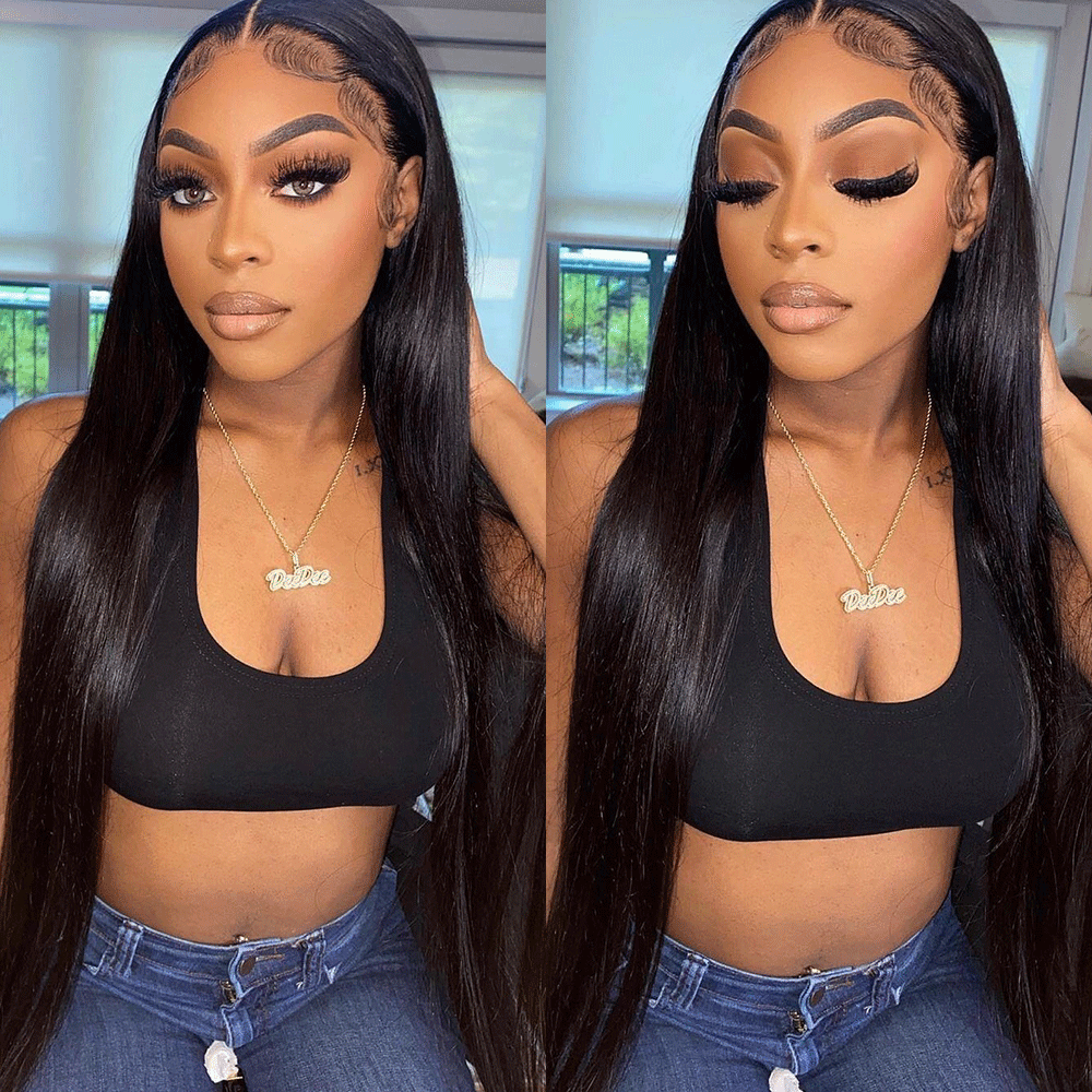 1B Natural Black Color 360 Human Virgin Hair Transparent Lace Wigs Straight Pre Plucked
