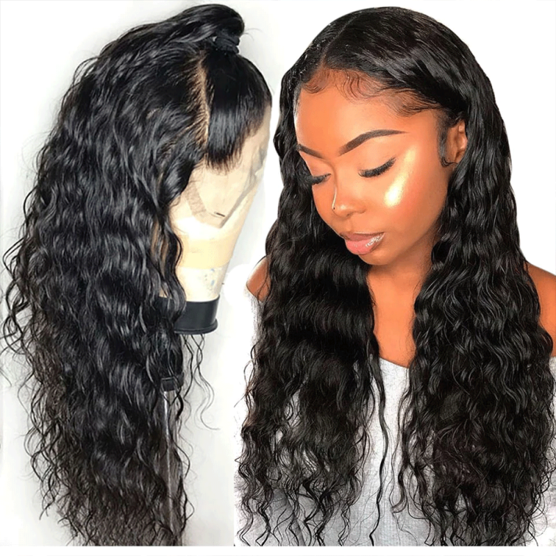1B Natural Black Color 360 Human Virgin Hair Transparent Lace Wigs Deep Wave Pre Plucked