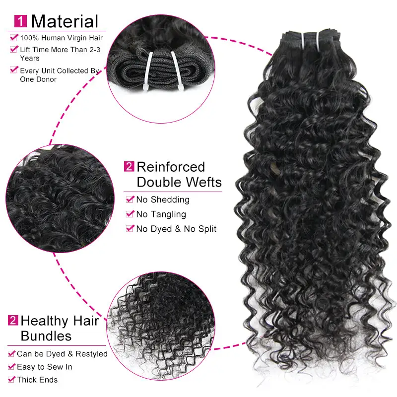 3pcs Virgin Hair Deep Wave Bundles 100% Human Hair Extensions