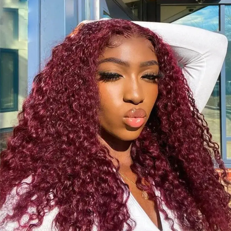 13x4 13x6 Loose Deep Wave 99j Burgundy Wig