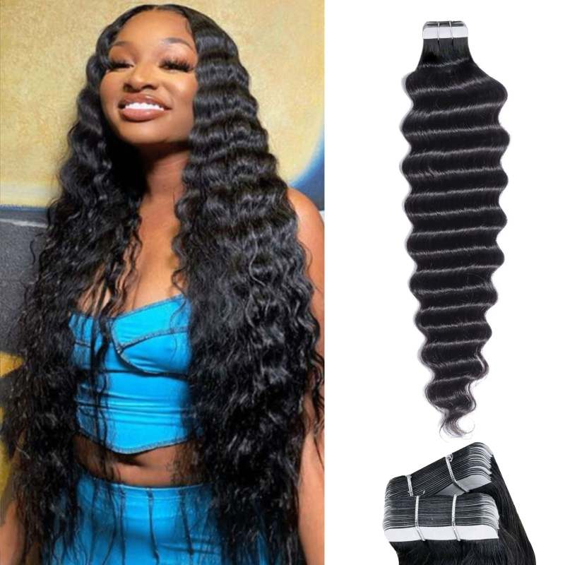 Human Hair Tape in Extensions 16 Inch Curly Tape ins