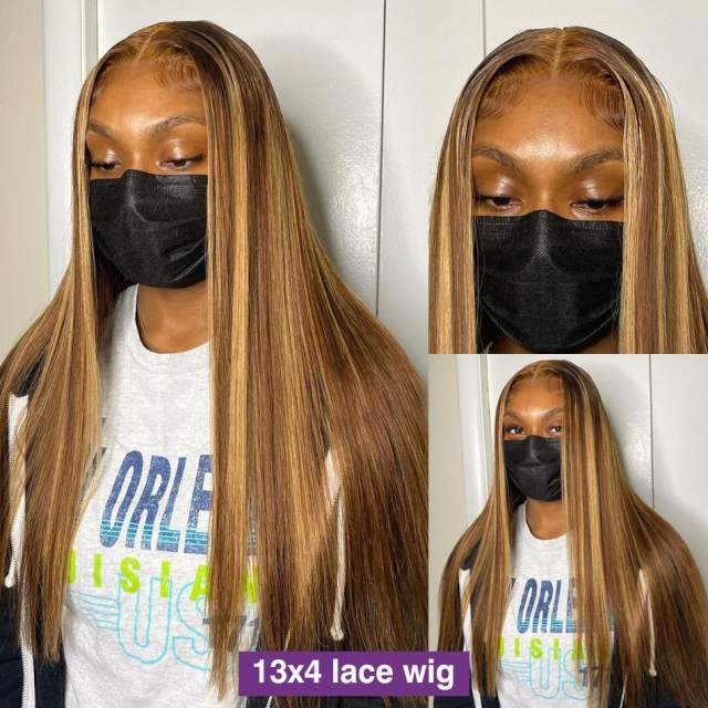 Highlight Ombre Straight Blonde Colored Lace Front Wig