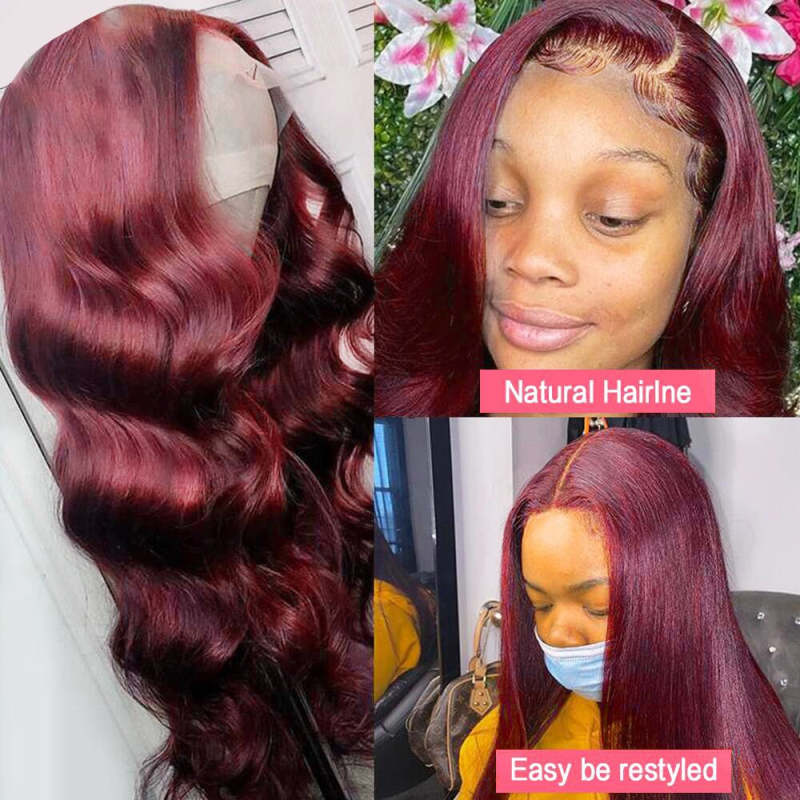 13x4 13x6 Lace Body Wave 99j Burgundy Wig