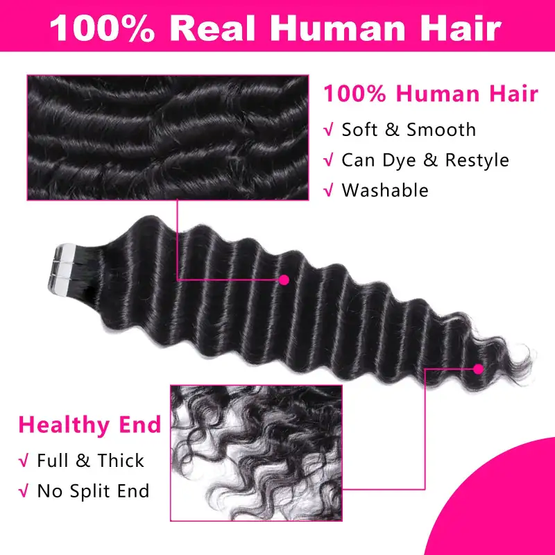 Human Hair Tape in Extensions 16 Inch Curly Tape ins