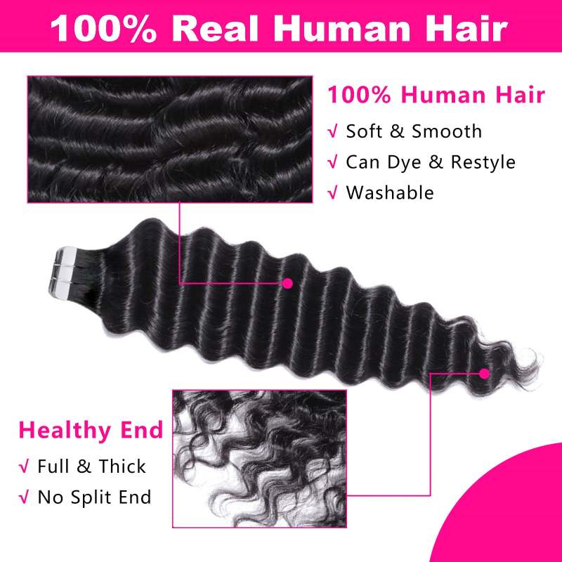 Human Hair Tape in Extensions 16 Inch Curly Tape ins