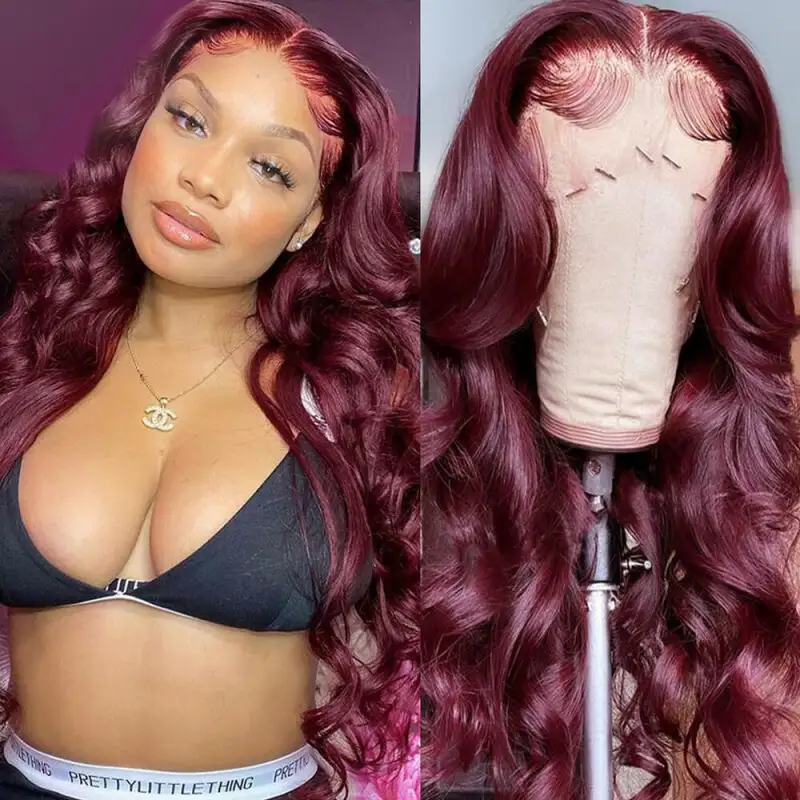 13x4 13x6 Lace Body Wave 99j Burgundy Wig