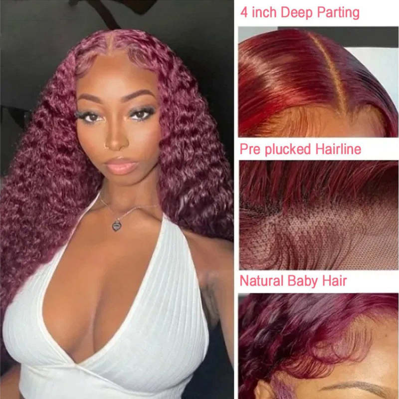 13x4 13x6 Loose Deep Wave 99j Burgundy Wig