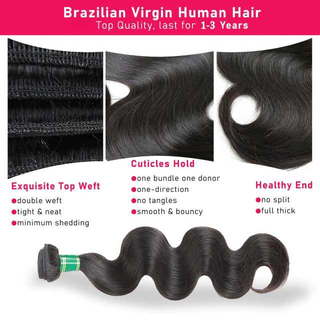 Virgin Body Wave Human Hair 4 Bundles Extensions Natural Color
