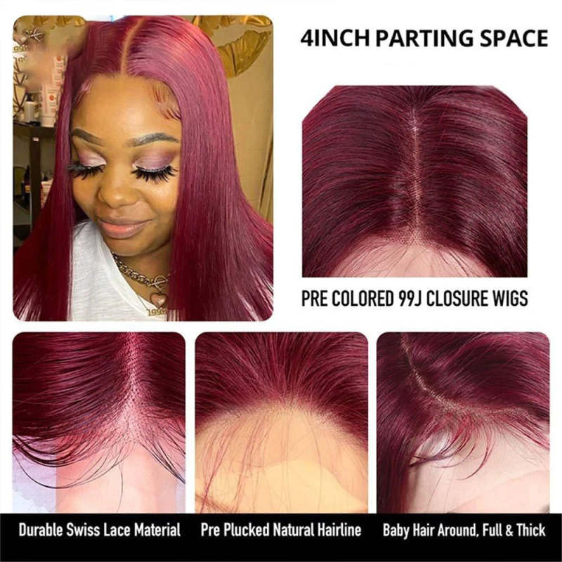 4x4 5x5 13x4 Straight 99j Burgundy Wig