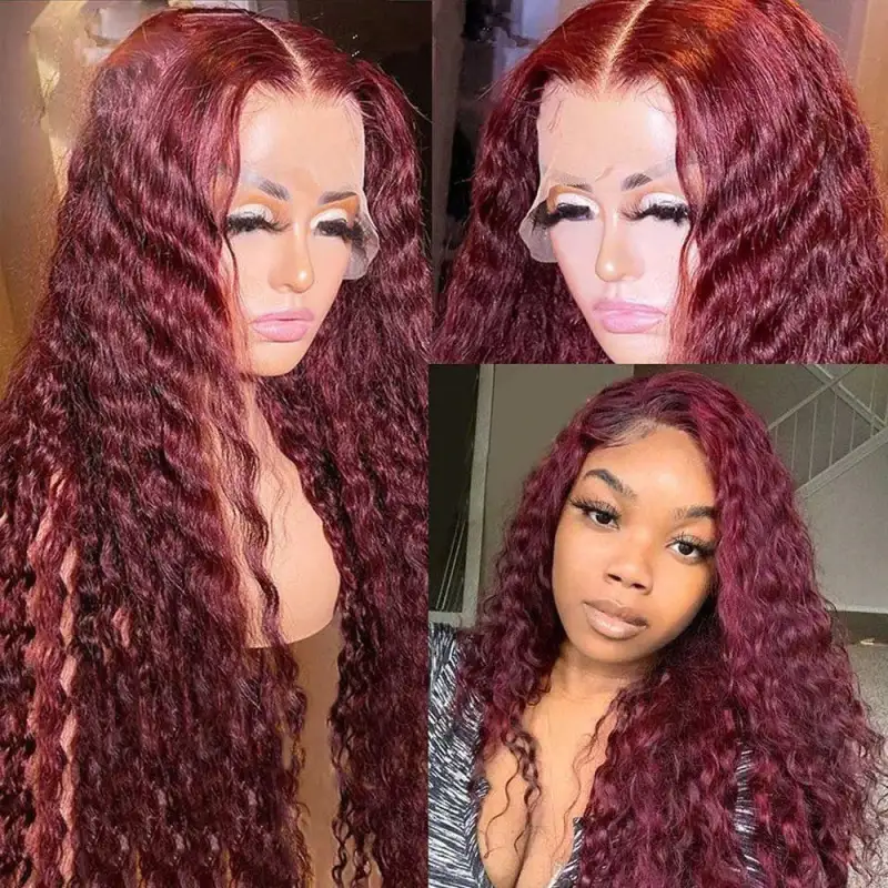 13x4 13x6 Loose Deep Wave 99j Burgundy Wig