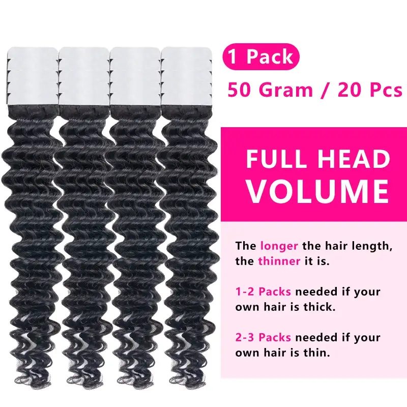 Human Hair Tape in Extensions 16 Inch Curly Tape ins