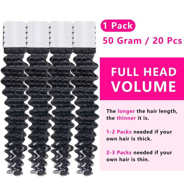 Human Hair Tape in Extensions 16 Inch Curly Tape ins