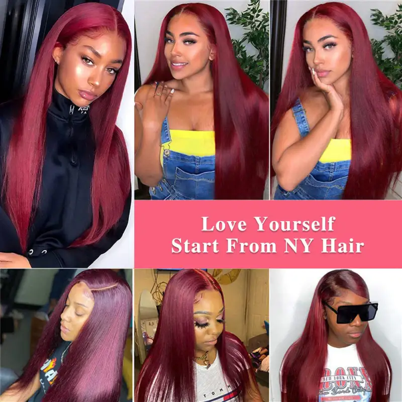 4x4 5x5 13x4 Straight 99j Burgundy Wig